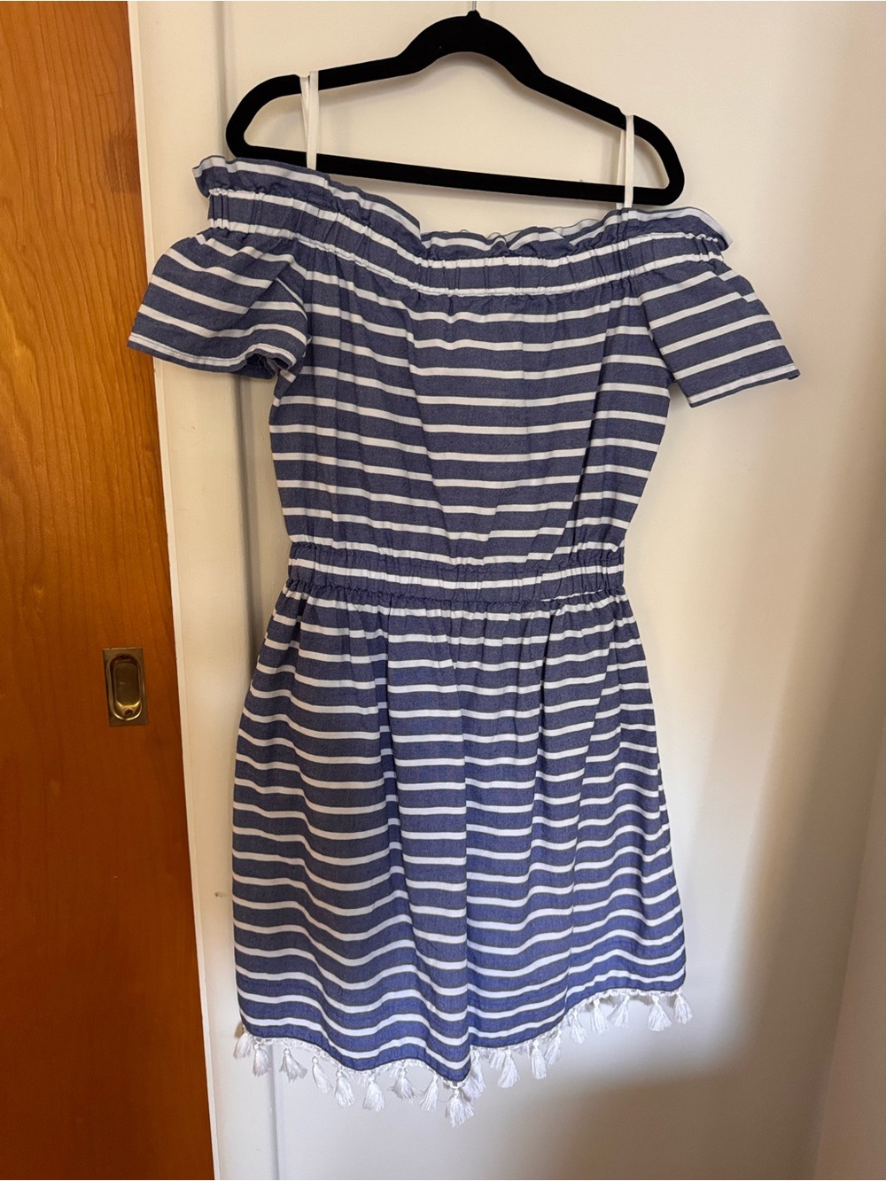 Striped Blue and White Off-Shoulder Dress